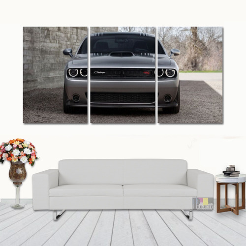 Quadros Decorativo Dodge Challenger Cinza 120x60 Lindo N4