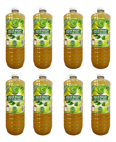 8 Botellas Jugo De Maguey Asado Con Aloe Vera Verde Santo 1l