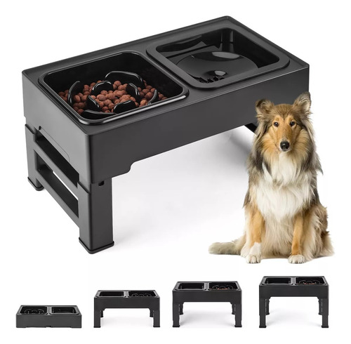 Comedero Elevado Para Perro Gatos, Plato Alimentación Lenta Color Negro
