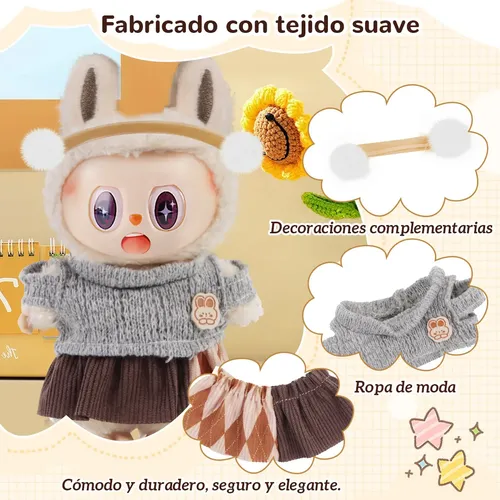 Ropa De Muñeca Para Labubu De 17 Cm - XMBYGY, Set De 3 Piezas (vestido, Sombrero Y Bolso) Hecho A Mano, Varios Colores