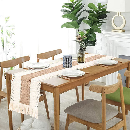 Boo 2x Farmhouse Boho Table Runner, Borda Costurada, Croch