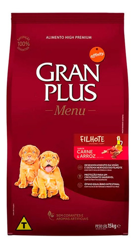 Ração Gran Plus Cães Filhotes Raças M/g Carne E Arroz-15kg