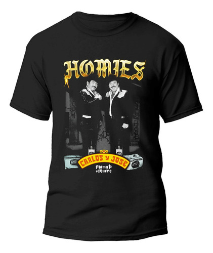 Playera Negra Estampado Homies Carlos Y Jose 100% Algodón
