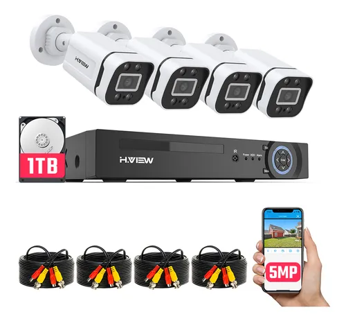 comprar Kit H.view HV-84AHD5001-1TB De Cámara de Videovigilancia Circuito Cerrado 5mp 4 Cámaras Exterior Disk 1000gb Dvr Color Blanco