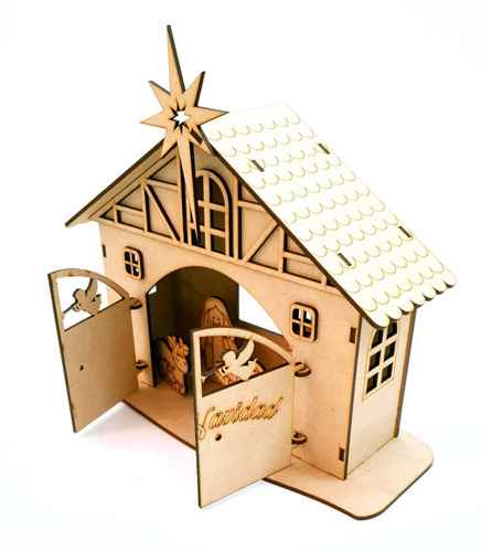 Pesebre Nacimiento Con Puertas En Mdf Navidad