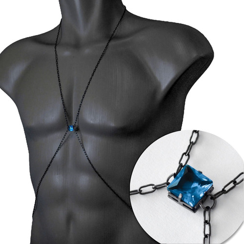 Body Chain Masculino De Pedra Aqua Azul