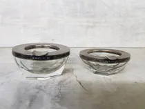 Comprar Set Ceniceros Mesa Antiguos Europeos Cristal & Plata Maciza
