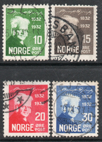 Noruega Serie X 4 Sellos 100° Poeta B. Bjoernson Año 1932 
