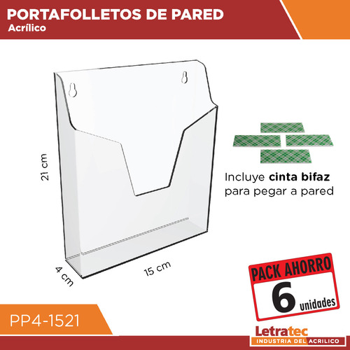 Porta Folletos Pared Acrílico A5 Pp4-1521-6 Pack/6