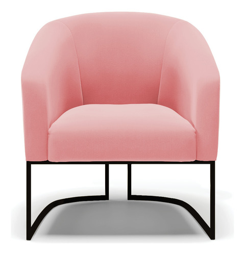 Poltrona Stella Suede Base Metálica Industrial Preto Cor Rose