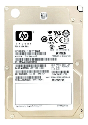 Hd Hp 72gb 15k Sas 2.5 Eh0072fawja Pn:9ft006-085 Cor Prateado