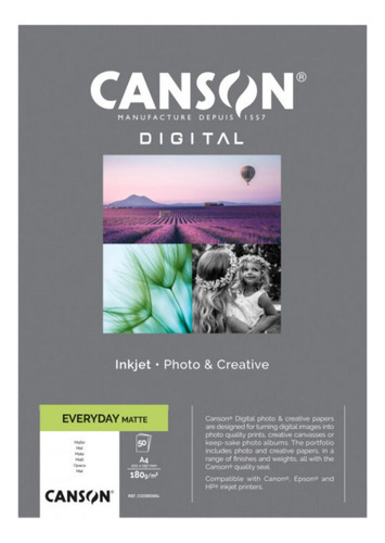 Papel Fotográfico Canson Digital Mate 180gr A4 50 Hojas Color Multicolor