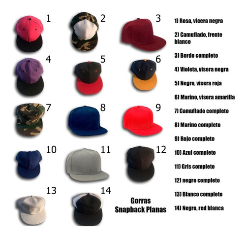 Gorra Snapback Camuflada Lisa Visera Plana Stock 16 Colores