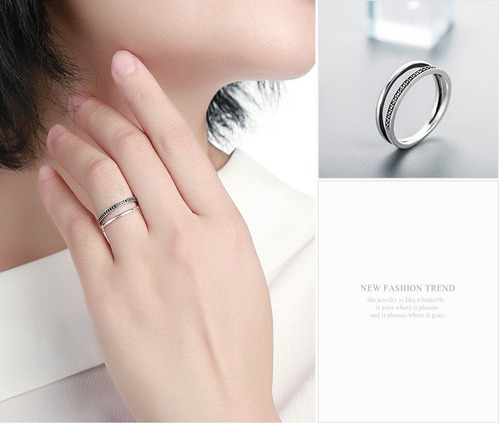 Anillo Juvenil Doble Circón Negro Fabricado En Plata 925