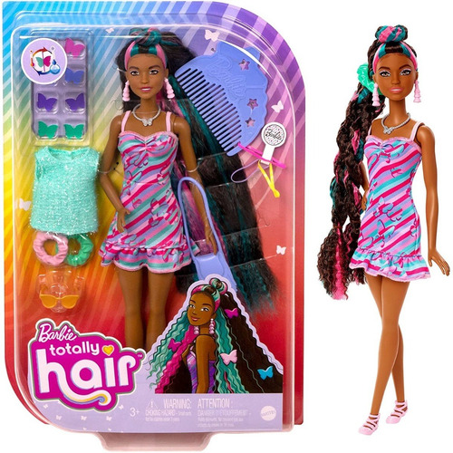 Imagem 1 de 8 de Barbie Totally Hair Butterfly Negra 2022 Fashion Extra