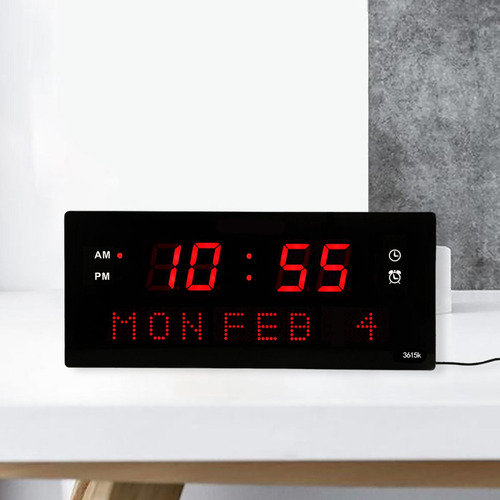 Reloj De Pared Digital Lectura Fácil Gran Número Rojo