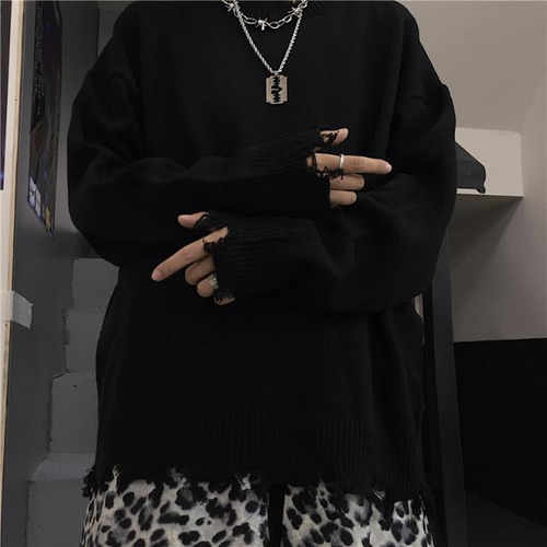 Versión Coreana De The Lazy Loose Pullover Tattered Sweater