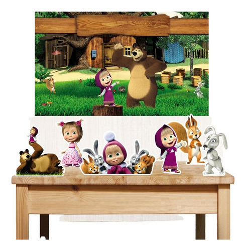 Kit Festa Masha E O Urso Painel Polibanner Display Adesivado