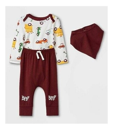 Set 3 Pz Pañalero Pantalón Y Babero Bebé Niño Talla Nb / Rn