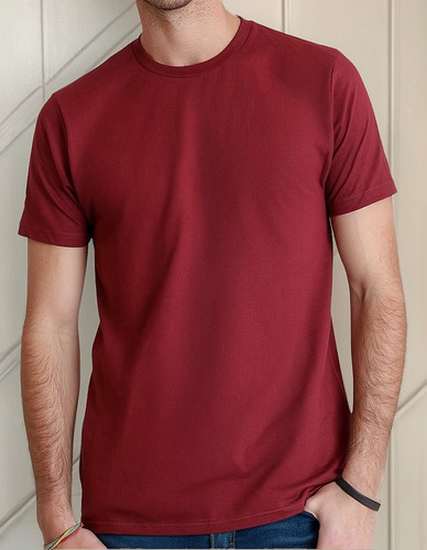 4pza Playera Cuello Redondo Tacto Suave Caballeros 603 Vino
