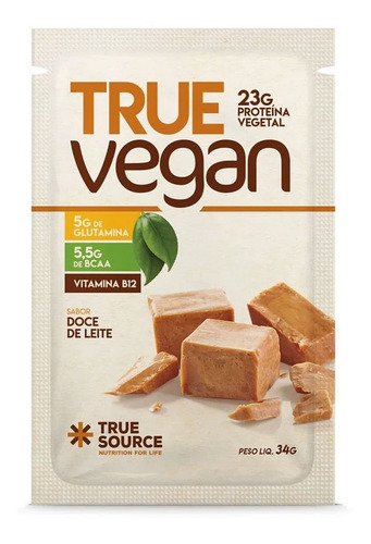 True Vegan 34g Sachê - True Source - Proteína Vegetal Sabor Doce de leite