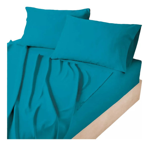 Juego De Sábanas Esencial Matrimonial Esmeralda Turquesa Lisas Marca Concord