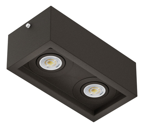 Spot Recuado Duplo Sobrepor Marrom Alumínio Externo + Led Dicroica GU10 6.5w Branco quente MF218 Mega Forte Iluminação