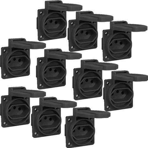 Kit 10 Tomada 2p+t Embutir 20a Preta Com Tampa Uso Externo Cor Preto