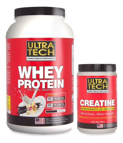 Whey Protein X 2 Lb + Creatina X 500 Gr Masa Muscular Sabor Frutilla
