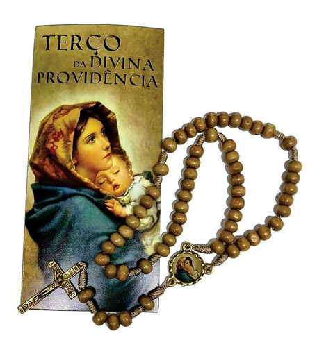 Terço Da Divina Providência Madeira Com Folheto De Oração Cor Marrom