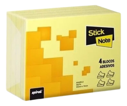 Bloco Autoadesivo 102x76 Amarelo C/100fls Stick Note Pt 4 Un