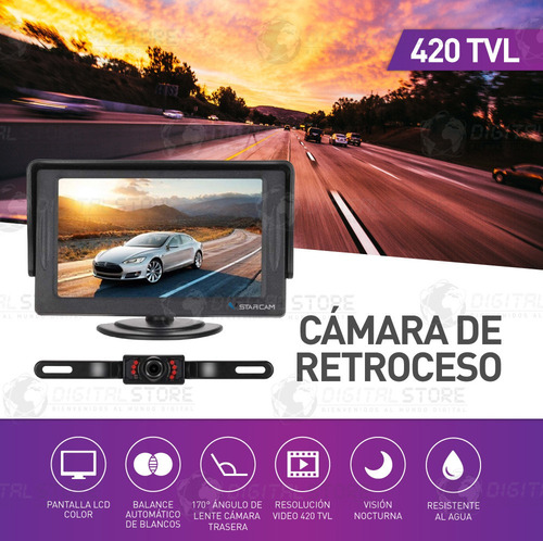 Camara Trasera Marcha Atras Retroceso Para Auto Ir + Pantalla Lcd Tft 4:3