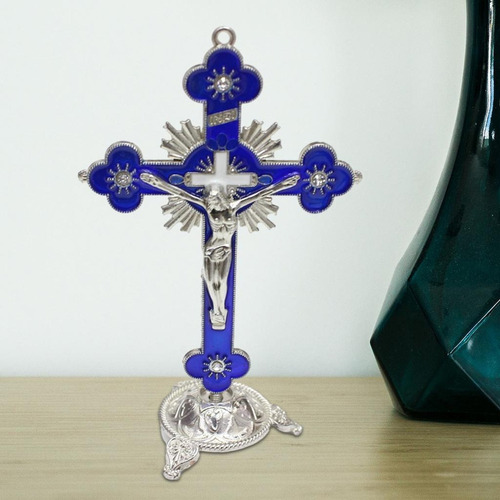 Cruz De Mesa Cristiana Católica Decoración Del Hogar Azul