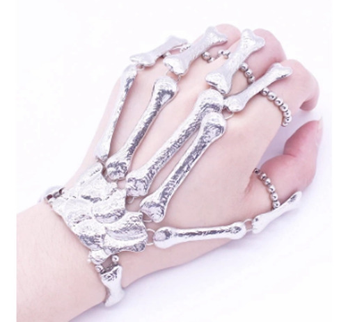 Pulsera De Mano Esqueleto Goth Punk Rock Kawaii Plateado