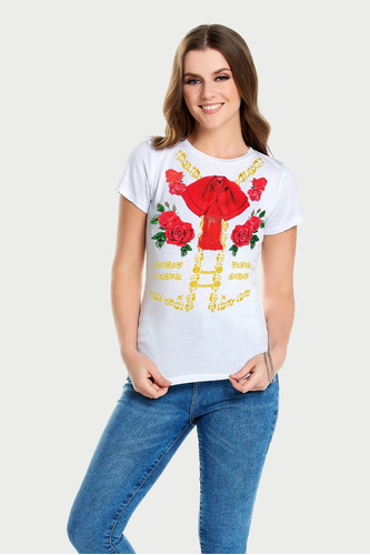 Playera Dama Mexicana Charra Fiestas Patrias Tricolor México