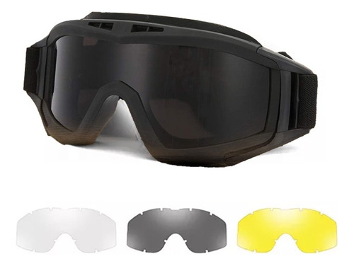 Gafa Goggle Militar Táctica Desert Shooting Moto Con 3lentes