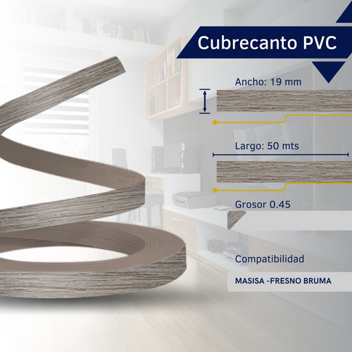 Cubre Canto Pvc .45 Fresno Bruma 19 Mm X 50 Mts***