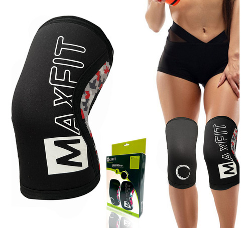 Rodilleras Elasticas De Neopreno Crossfit -gym Maxfit Gm425 Color Rojo-NEGRO Talla Mediana