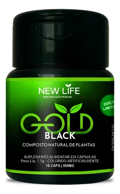 New Life Gold Black Psyllium Termogênico 15 Cápsulas 600mg Sem Sabor