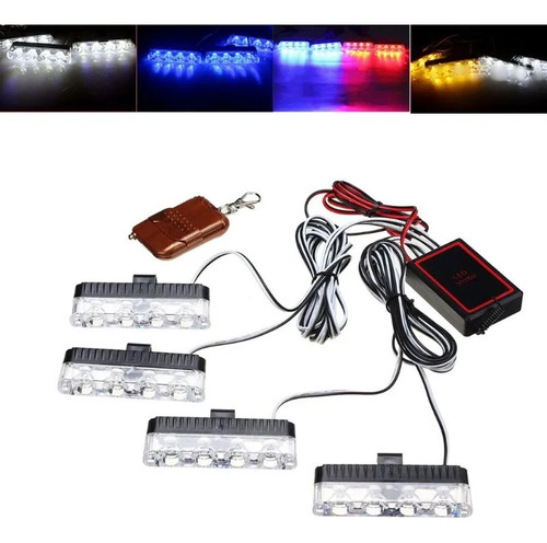 Strobo Led Controle S/fio 4 Led Drl Safety Carro Grade Pisca