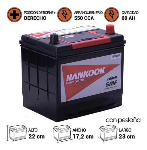 Bateria Hankook Mf55d23l 60 Ah 550cca