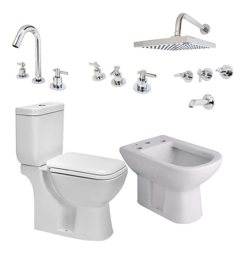 Imagen 1 de 10 de Combo Baño Sanitarios Loza Griferia Ibiza Lever Metal Cromo