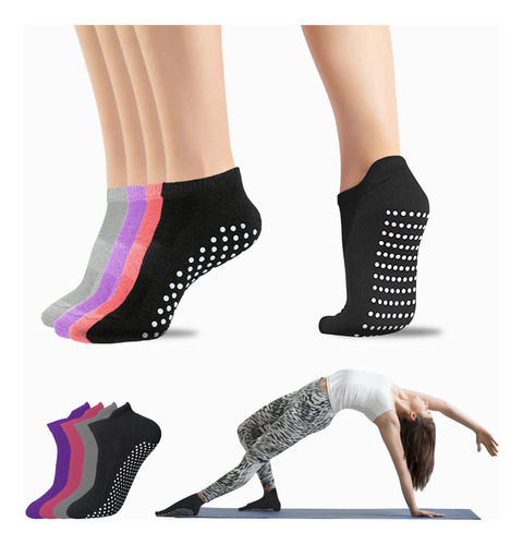 Calcetines De Yoga Pilates Con Base Antideslizantes 4 Pares 