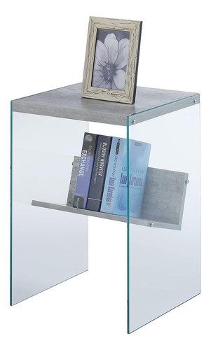 Mesa Auxiliar De Cristal Con Estante Abedul Sintético