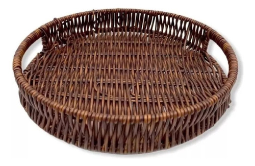 Bandeja Redonda  Rattan  30cm Organizador Cesto Pão Vime Cor Marrom