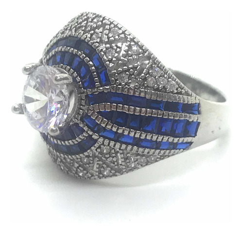 Imagen 2 de 7 de Anillo Redondo Piedra Zafiro Premium
