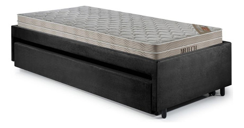 Bicama Box Solteiro Suede Preto 88x188 C/ 2 Colchões Ortobom