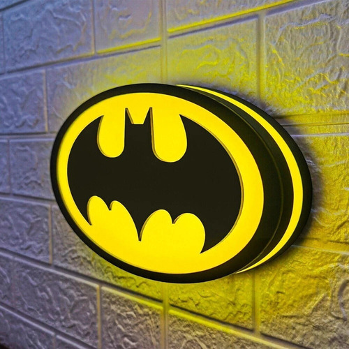 Cartel Cuadro Luminoso Led Batman Logo Negro