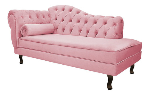 Divã Recamier Sofá Diana 160cm Direito Suede Am Moveis Cor Rosa Bebê