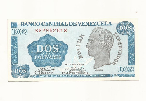 Billete De 2 Bolívares - Tinoquito Octubre 1989 Serial Bp7 